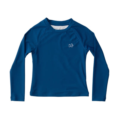 Boys' Long-Sleeve Rashguard Swim Shirt in Solid Navy Blue