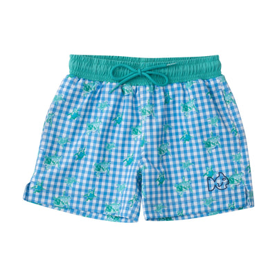 Boys Swim trunks in Blue Gingham Turtle Print