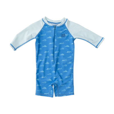 Lil Reef Baby Rashguard Swimsuit in Fish Print on Marina Blue