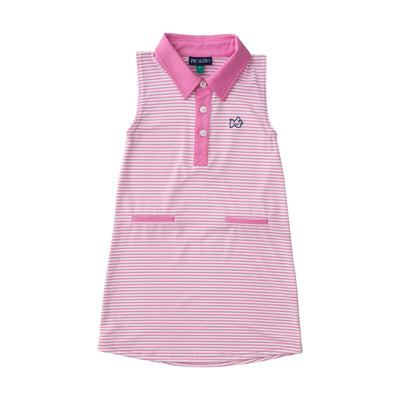 Girls' Sleeveless Pro Performance Polo Dress in Fuchsia Pink Stripe