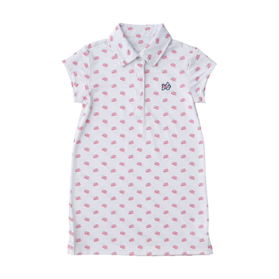 Girls' Short Sleeve Pro Performance Polo Dress in American Flag Print