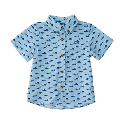 boys' Short Sleeve Fishing Shirt in blue Fish Print