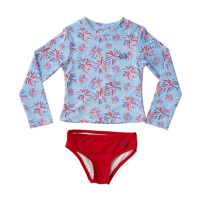 Girls Reef Rashguard Swim Set in Fireworks Print