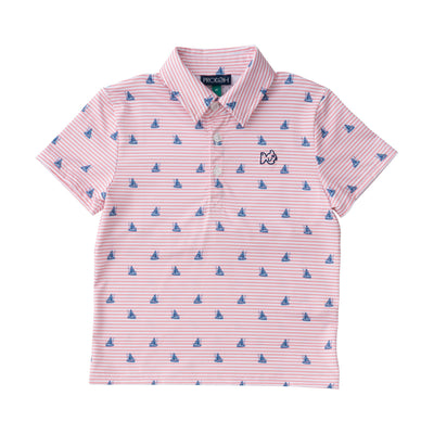 boys' short-sleeve pro performance polo shirts in Fishing Boat Print