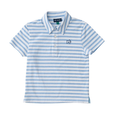 Marina Blue Stripe Boys Short Sleeve School Polo Shirts