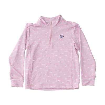 Girls Pro Performance Quarter Zip Pullover in Marlin Print on Pink