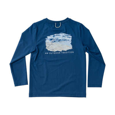 Kids Navy Pro Performance T-Shirt with Beach Driftwood Artwork