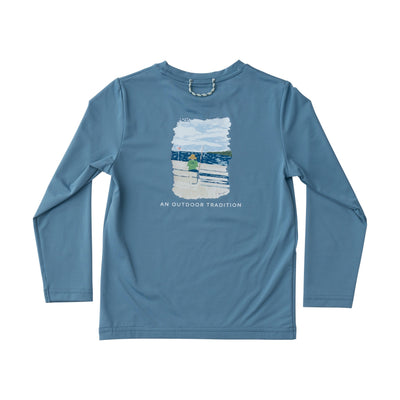 Long Sleeve Fishing T-shirt in Provincial Blue Pier Fishing