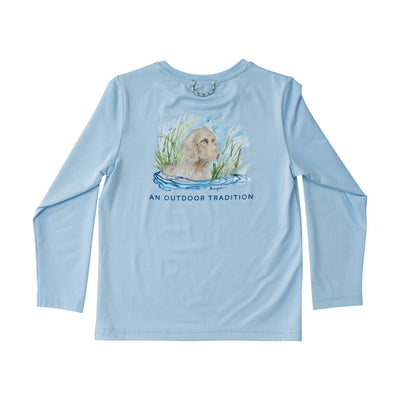 Boykin Spaniel Artwork Kids blue Performance Long Sleeve Fishing T-shirt 