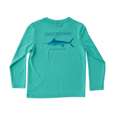 marlin artwork green kids fishing hoodie