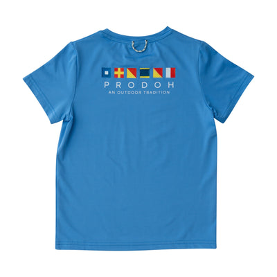 Kids quick-dry Short Sleeve Fishing T-shirt in Marina Blue with Nautical Flags