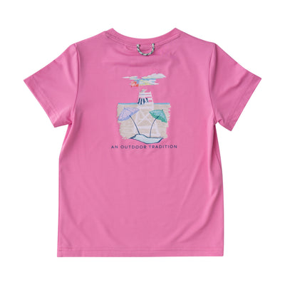 girls short-sleeve pink t-shirts with beach lifeguard art